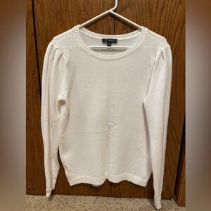 Ann Taylor Cream Crew Neck Sweater with Ribbed Texture